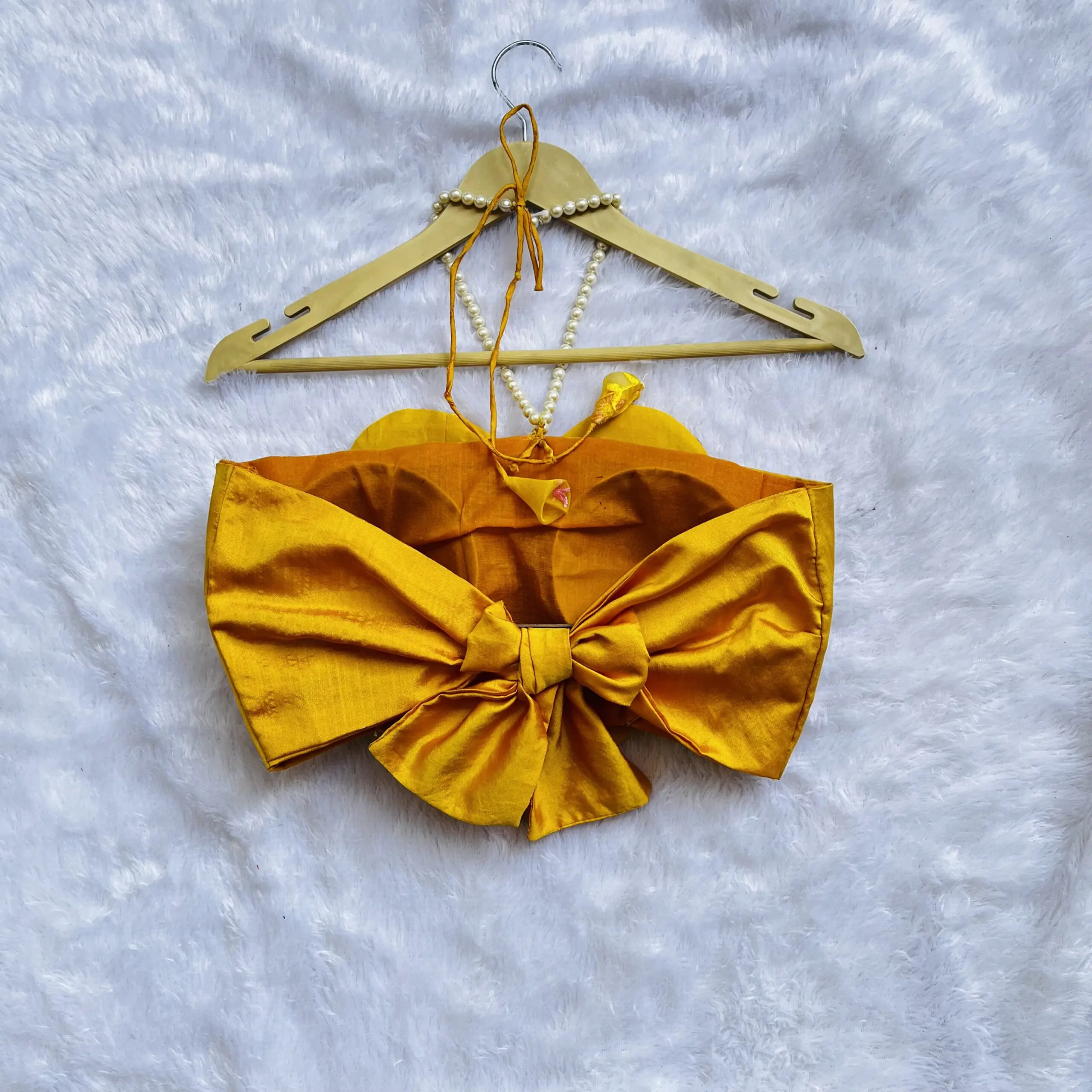 Sweetheart Yellow Halter Neck Pearl Blouse - Image 2