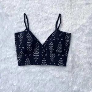 Indigo Ikkat Deep V- Neck Blouse