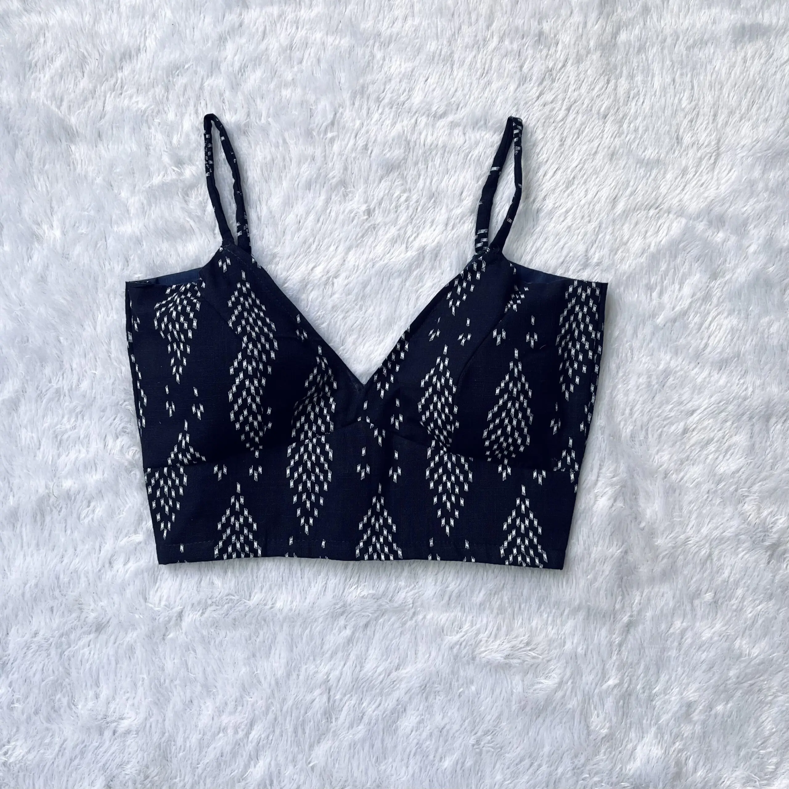 Indigo Ikkat Deep V- Neck Blouse