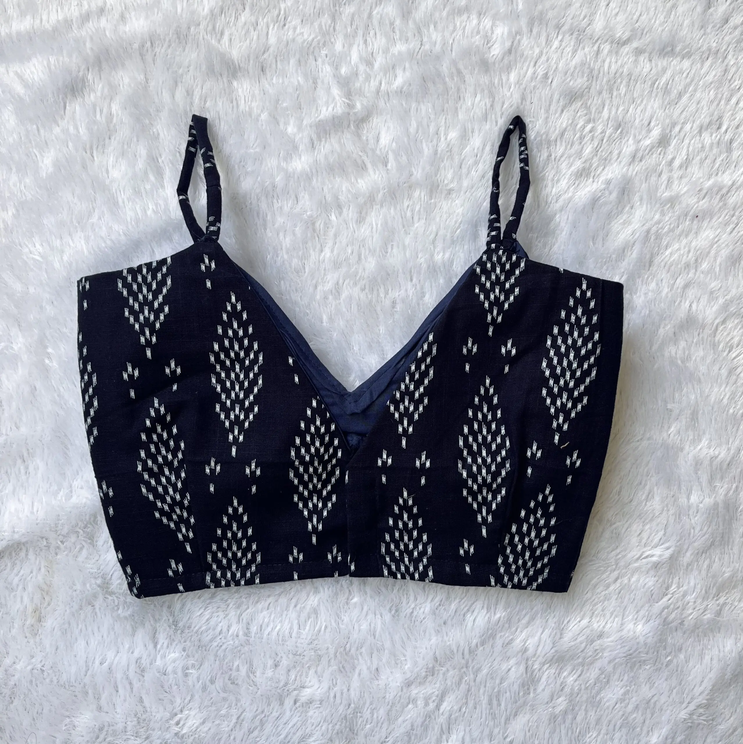 Indigo Ikkat Deep V- Neck Blouse - Image 2