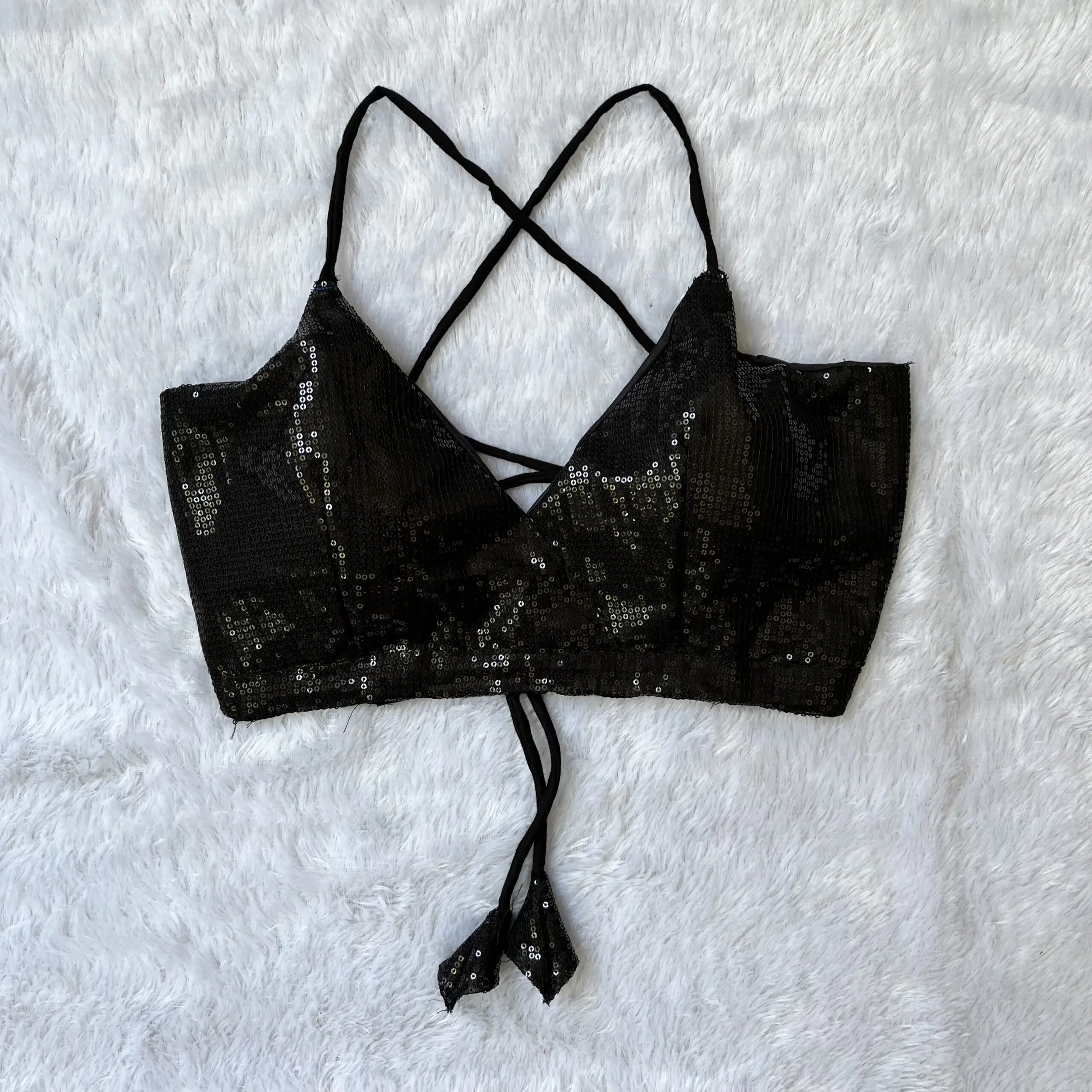 Amayra Black Squence Backless Blouse