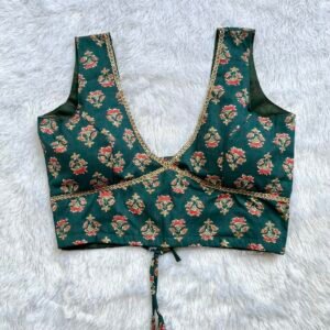 Deep Neck Blouse -Green-V-neck