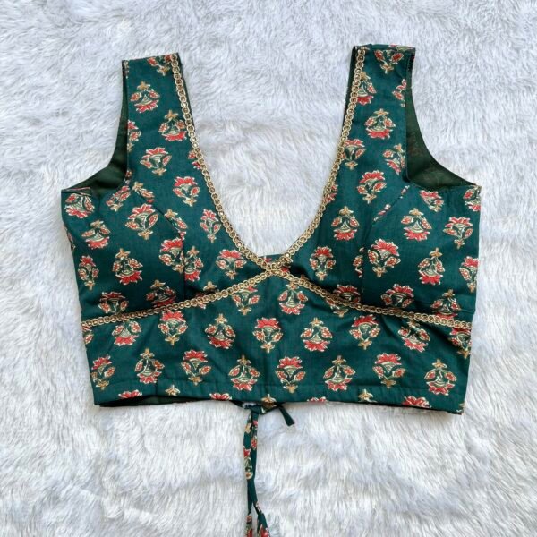 Deep Neck Blouse -Green-V-neck
