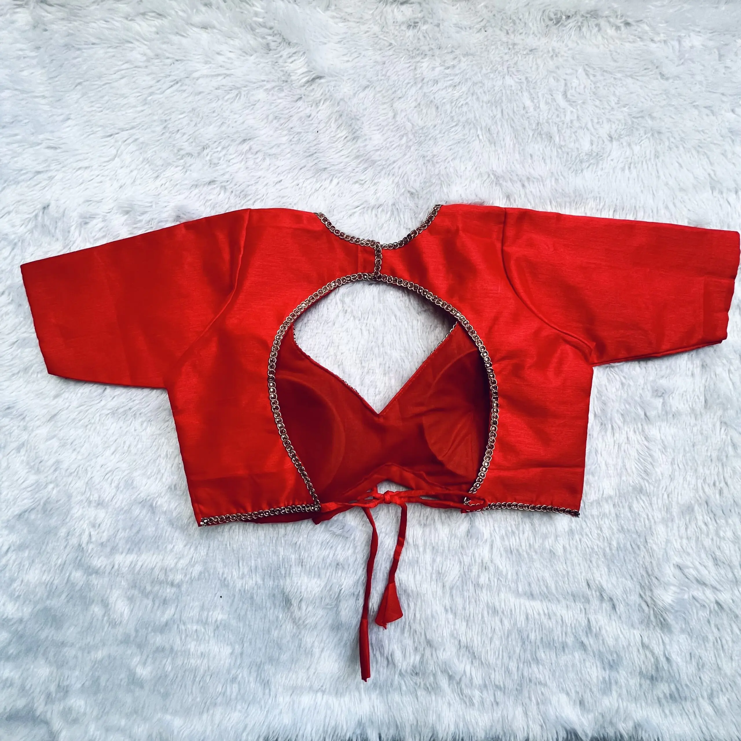 Myra Red Sweetheart Neck Raw Silk Blouse - Image 2