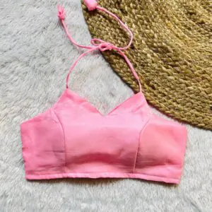 Baby Pink Raw Silk Halter Neck Blouse