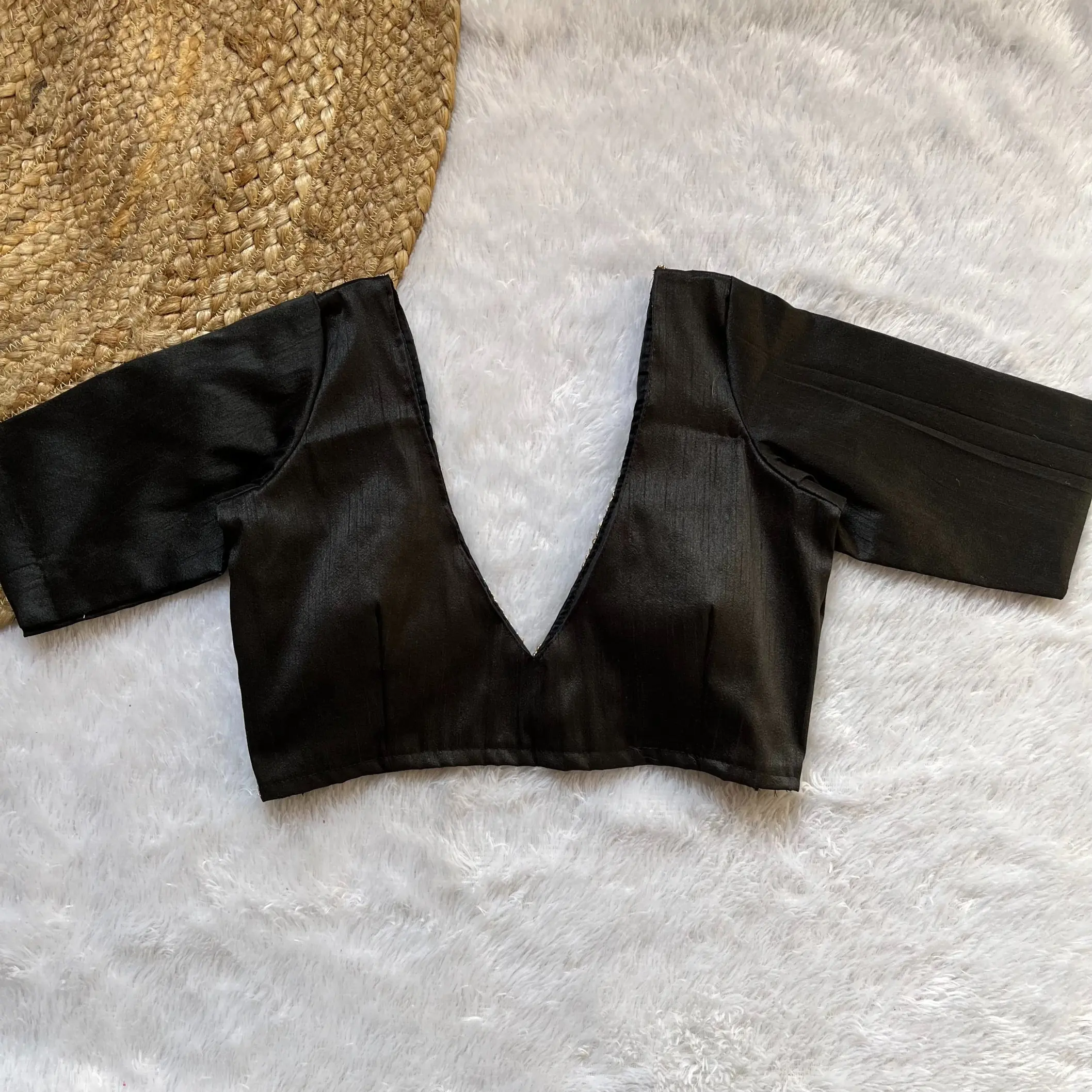 Black Deep V-Neck Front Open Blouse - Image 2