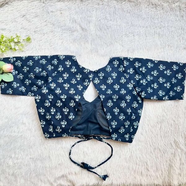 Indigo Blue Butti V-Neck Elbow Sleeves Blouse