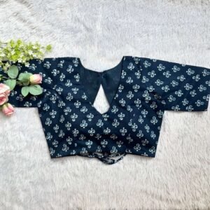 Indigo Blue Butti V-Neck Elbow Sleeves Blouse