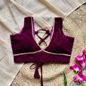 Wine Nazakat Sleeveless Velvet Blouse