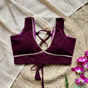 Wine Nazakat Sleeveless Velvet Blouse