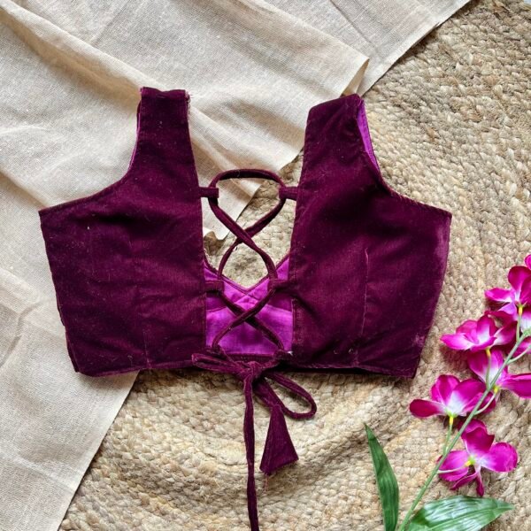 Wine Nazakat Sleeveless Velvet Blouse