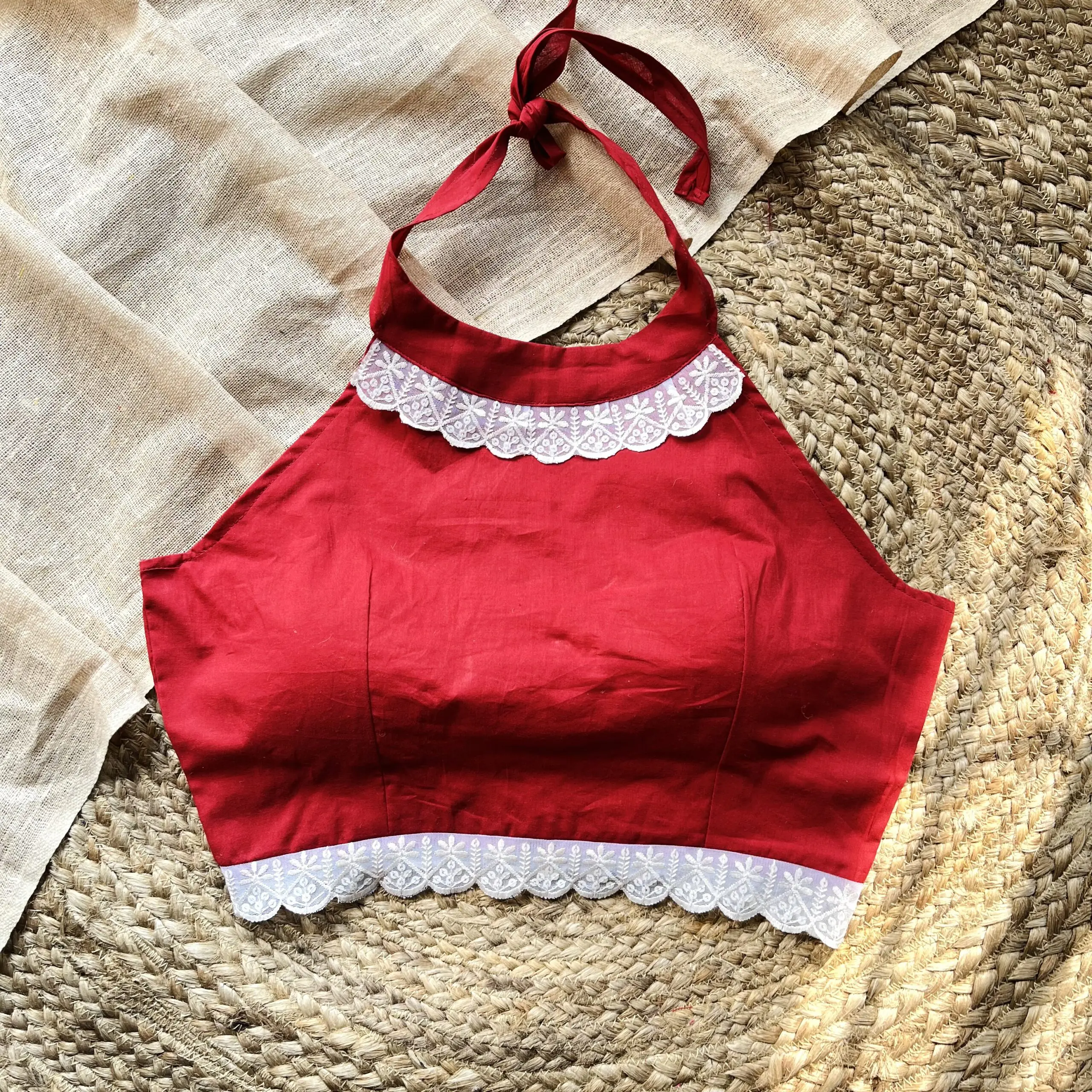 Red Halter Neck Cotton Blouse