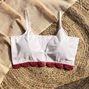 White Noodle Strap V-Neck Cotton Blouse