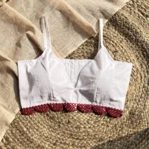 White Noodle Strap V-Neck Cotton Blouse
