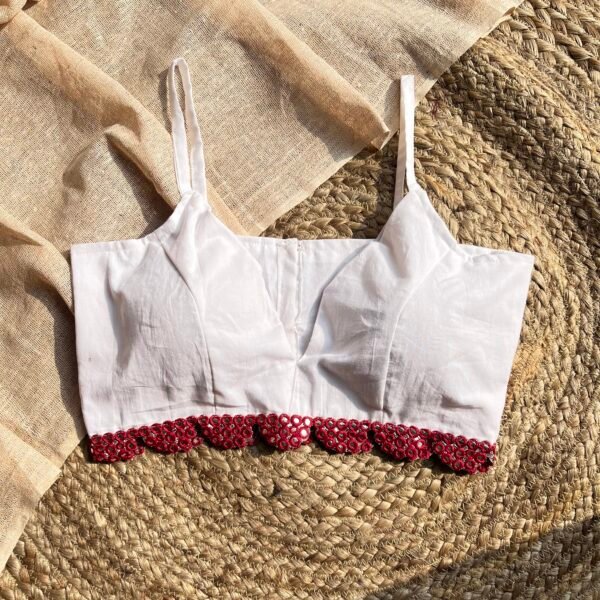 White Noodle Strap V-Neck Cotton Blouse