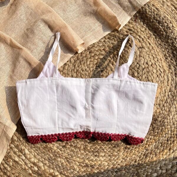 White Noodle Strap V-Neck Cotton Blouse