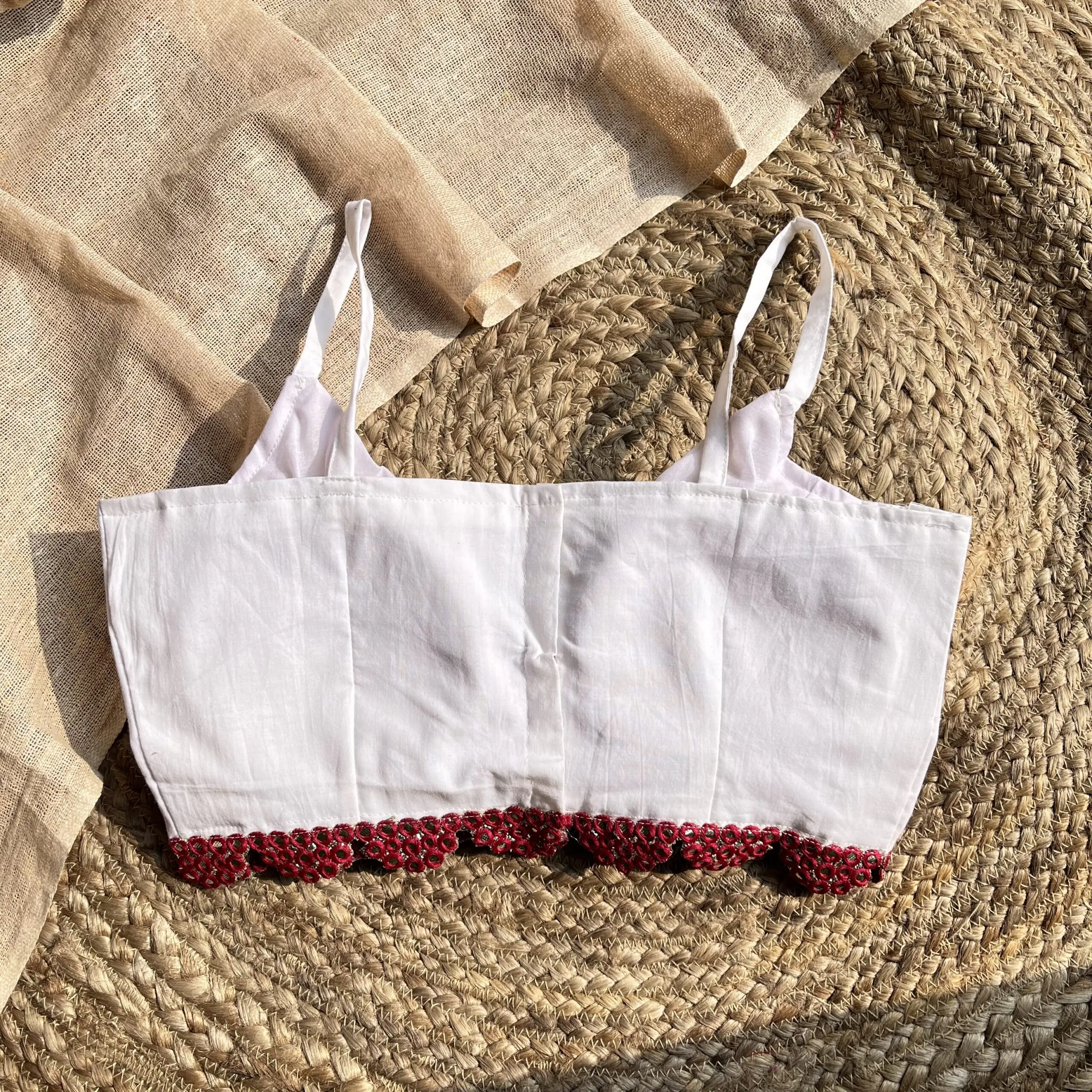 White Noodle Strap V-Neck Cotton Blouse