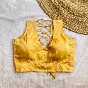 Golden V-Neck Back Criss Cross Raw Silk Blouse