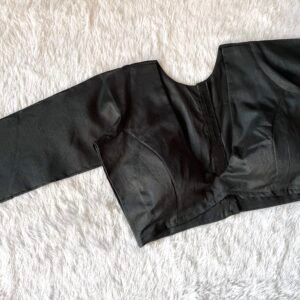 Black Cotton Deep V-neck Full Sleeves Blouse