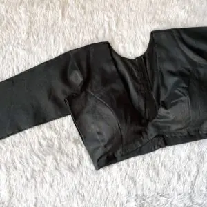 Black Cotton Deep V-neck Full Sleeves Blouse