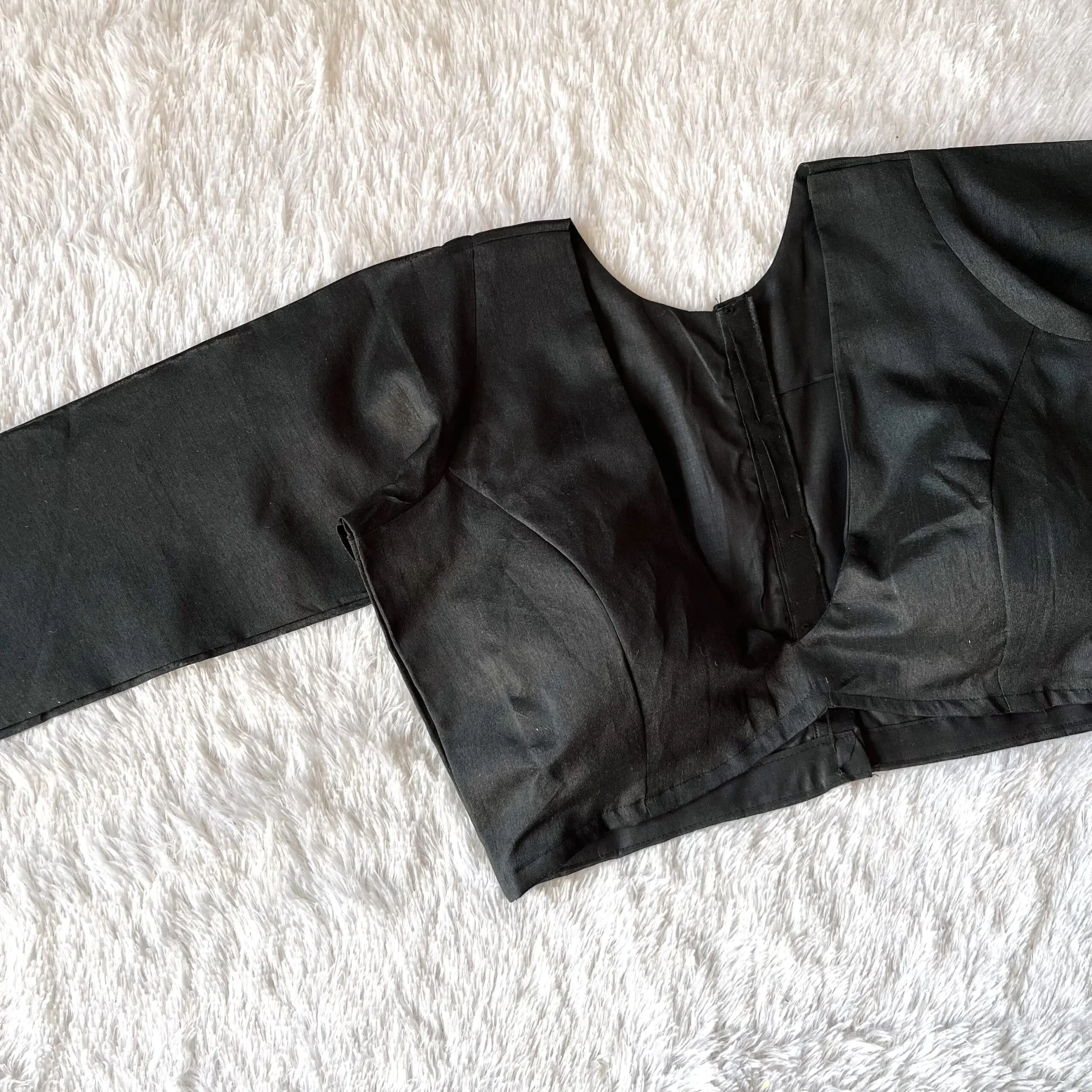 Black Cotton Deep V-neck Full Sleeves Blouse