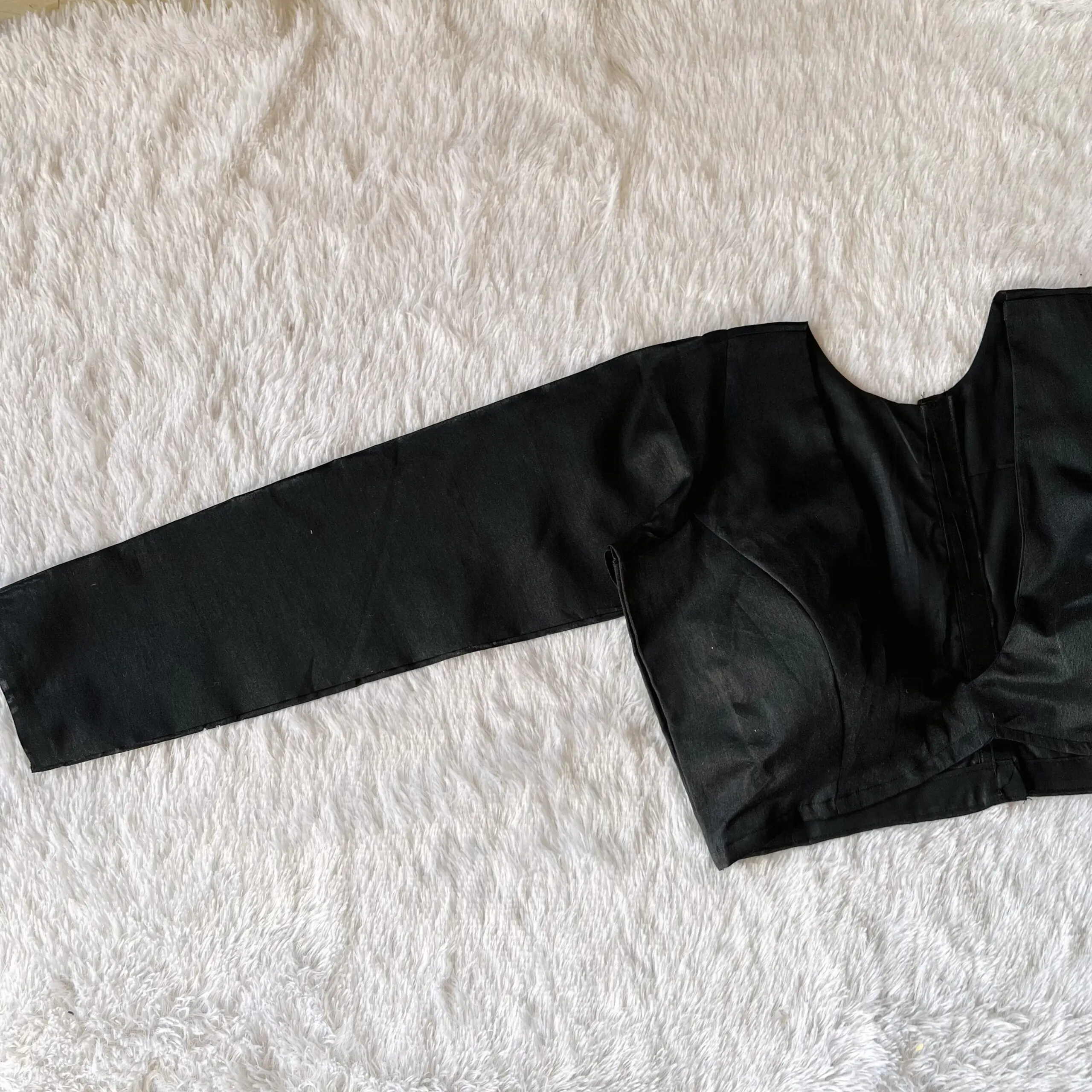 Black Cotton Deep V-neck Full Sleeves Blouse