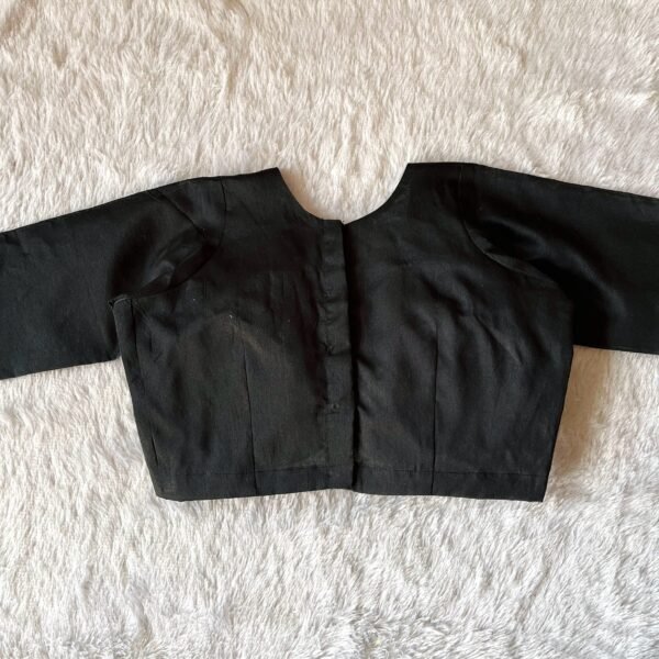 Black Cotton Deep V-neck Full Sleeves Blouse