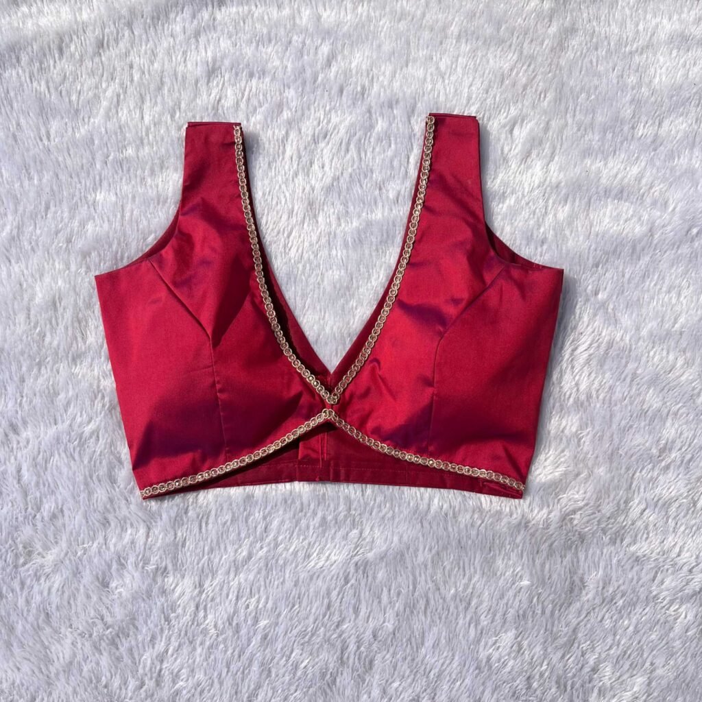 Maroon Alia Cut Deep V-Neck Sleeveless Raw Silk Blouse