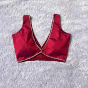 Maroon Alia Cut Deep V-Neck Sleeveless Raw Silk Blouse