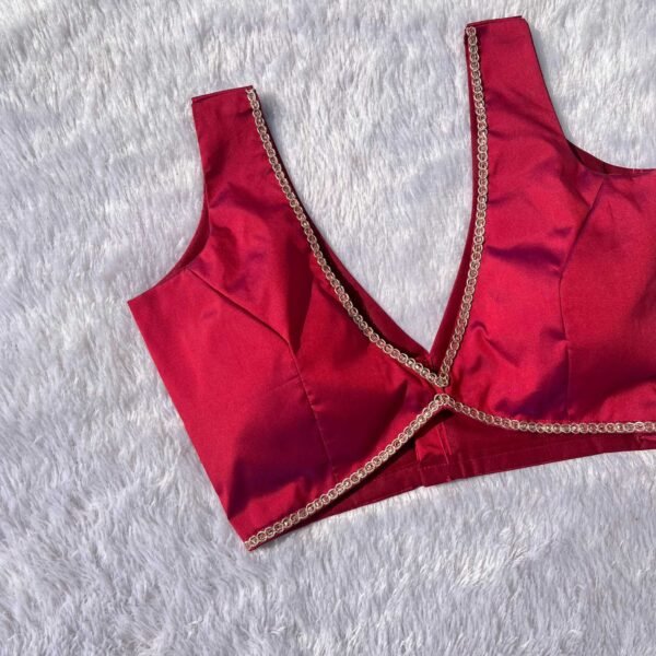 Maroon Alia Cut Deep V-Neck Sleeveless Raw Silk Blouse