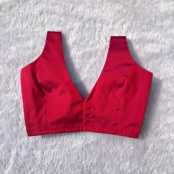 Maroon Alia Cut Deep V-Neck Sleeveless Raw Silk Blouse