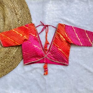 Ombre Shade Bandhej Alia Cut Deep V-Neck Elbow Sleeves Raw Silk Blouse