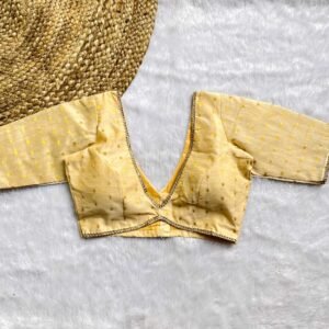 Golden Alia Cut Deep V-Neck Elbow Sleeves Raw Silk Blouse