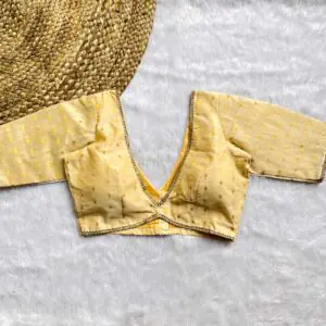 Golden Alia Cut Deep V-Neck Elbow Sleeves Raw Silk Blouse