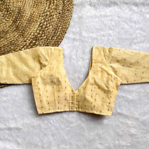 Golden Alia Cut Deep V-Neck Elbow Sleeves Raw Silk Blouse