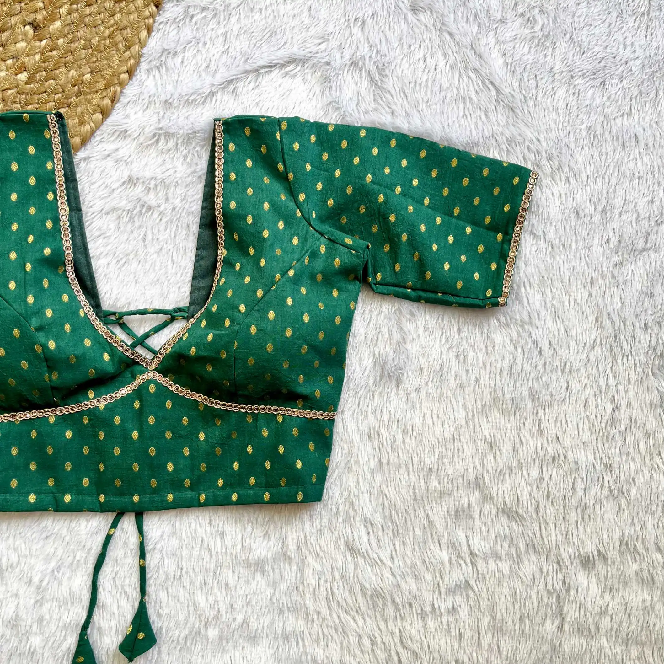 Green Butti V-Neck Back Criss Cross Blouse