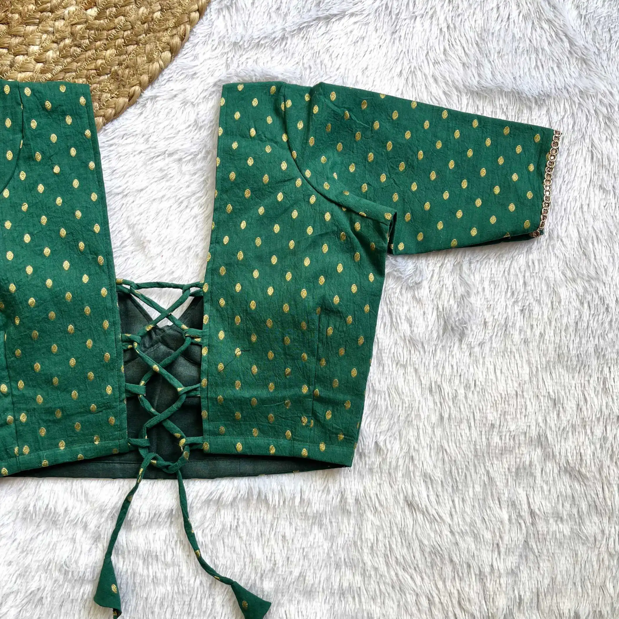 Green Butti V-Neck Back Criss Cross Blouse