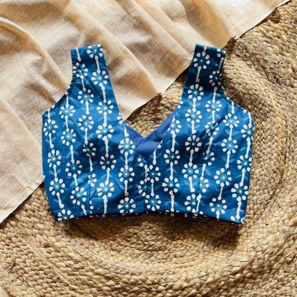 Blue Batik Print Sleeveless Cotton Blouse
