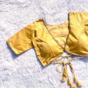Golden Alia Cut V-Neck Back Dori Elbow Sleeves Silk Blouse