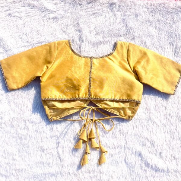 Golden Alia Cut V-Neck Back Dori Elbow Sleeves Silk Blouse