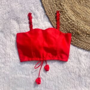 Red Flower Noodle Strap Raw Silk Blouse