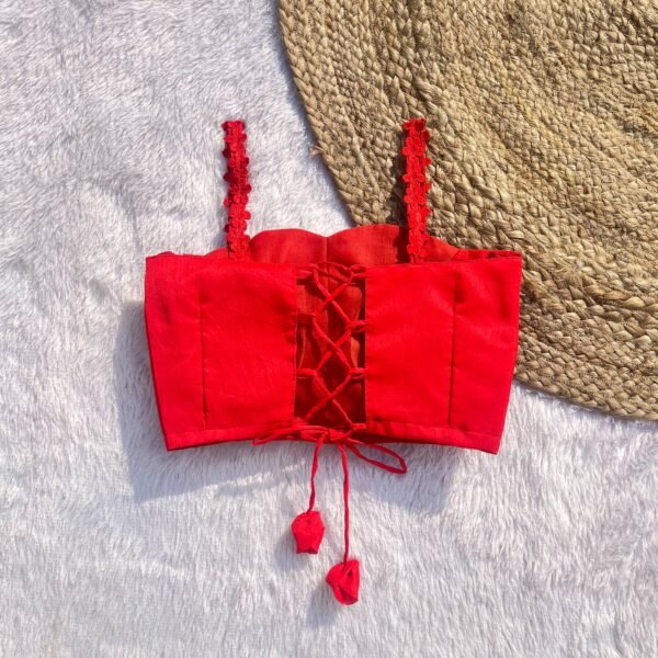 Red Flower Noodle Strap Raw Silk Blouse