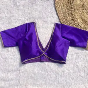 Purple Alia Cut Deep V-Neck Elbow Sleeves Raw Silk Blouse
