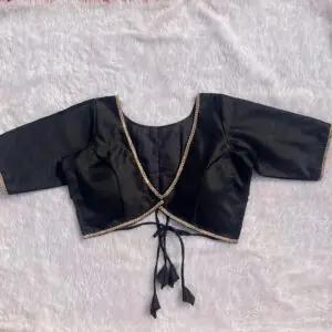 Black Alia Cut V-Neck Back Dori Elbow Sleeves Silk Blouse