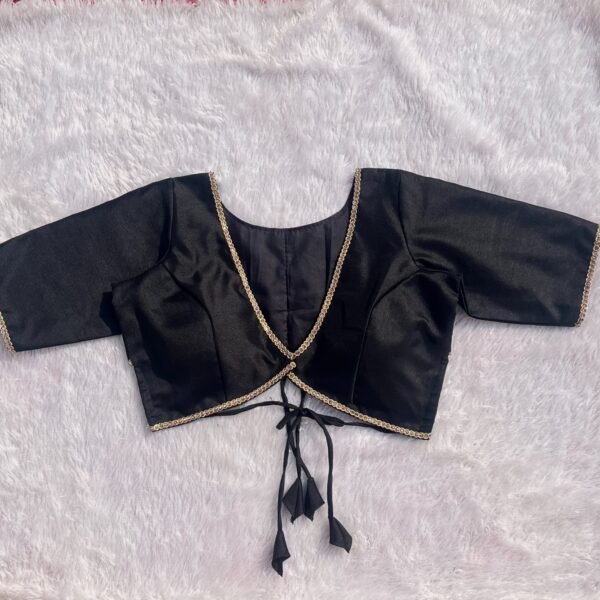 Black Alia Cut V-Neck Back Dori Elbow Sleeves Silk Blouse