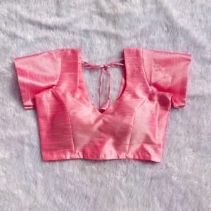 Baby Pink V-Neck Mega Sleeves Raw Silk Blouse