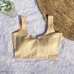Golden Sleeveless Basic U-Neck Raw Silk Blouse