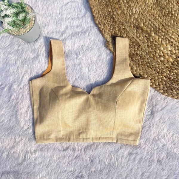 Golden Sleeveless Basic U-Neck Raw Silk Blouse