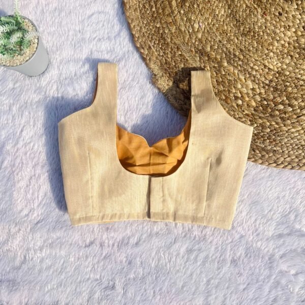 Golden Sleeveless Basic U-Neck Raw Silk Blouse