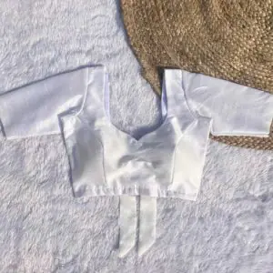 White Sheesh Elbow Sleeves Raw Silk Blouse